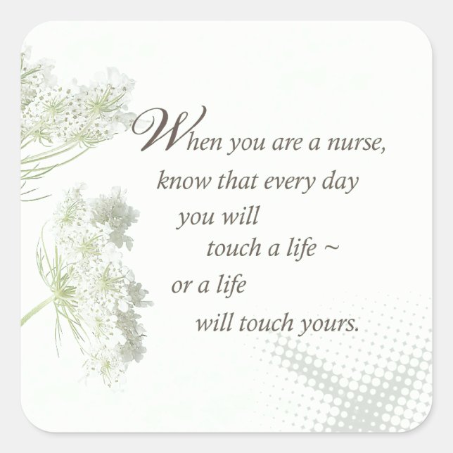 Pegatina Cuadrada Enfermera toca una vida con flores silvestres (Anverso)