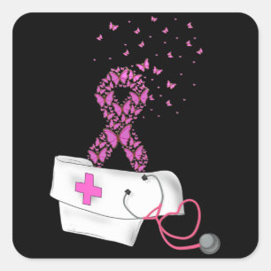 Pegatina Cuadrada Enfermería Conciencia sobre el cáncer de mama Cint