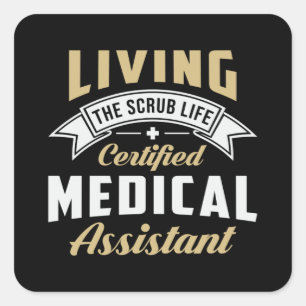 Pegatina Cuadrada Enfermero de Medicina de Auxiliar Médico Certifica