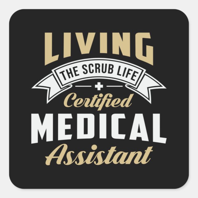 Pegatina Cuadrada Enfermero de Medicina de Auxiliar Médico Certifica (Anverso)