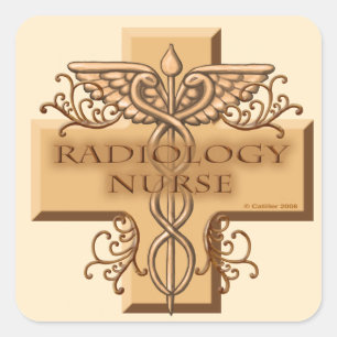 Pegatina Cuadrada Enfermero de Radiología de Caduceus Cross
