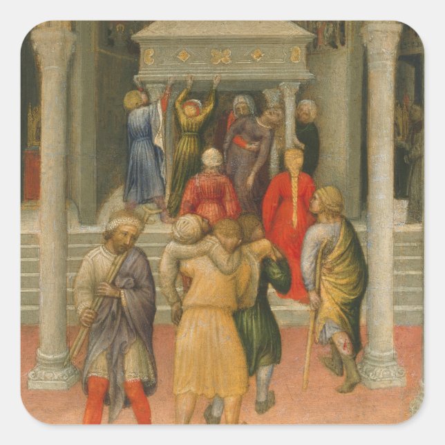 Pegatina Cuadrada Enfermo y enfermedad curada en la tumba de San Nic (Anverso)