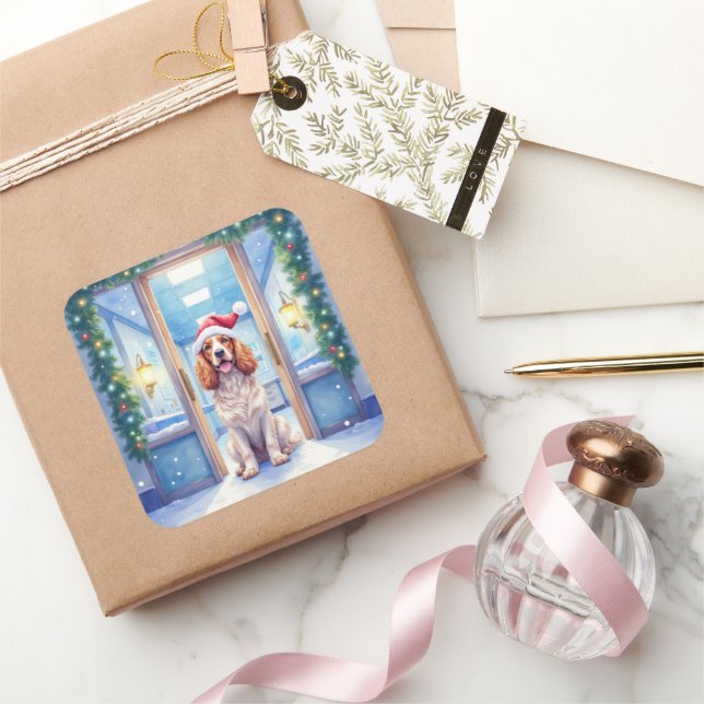 Pegatina Cuadrada English Cocker Spaniel Nurse Station Santa Hat (Regalar)