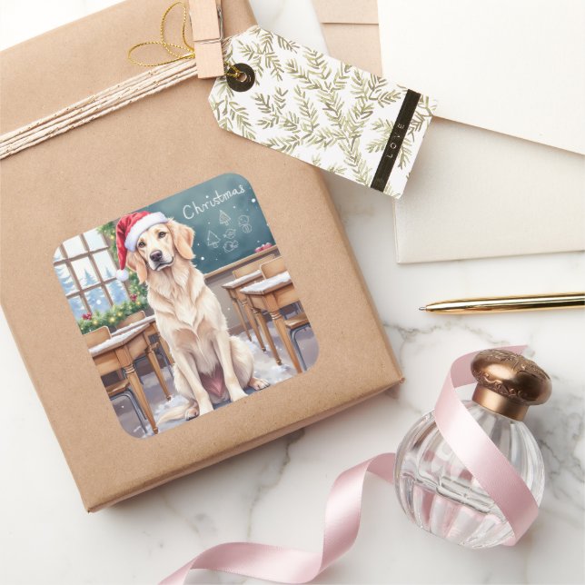 Pegatina Cuadrada English Setter Cozy Classroom Teacher Santa (Regalar)