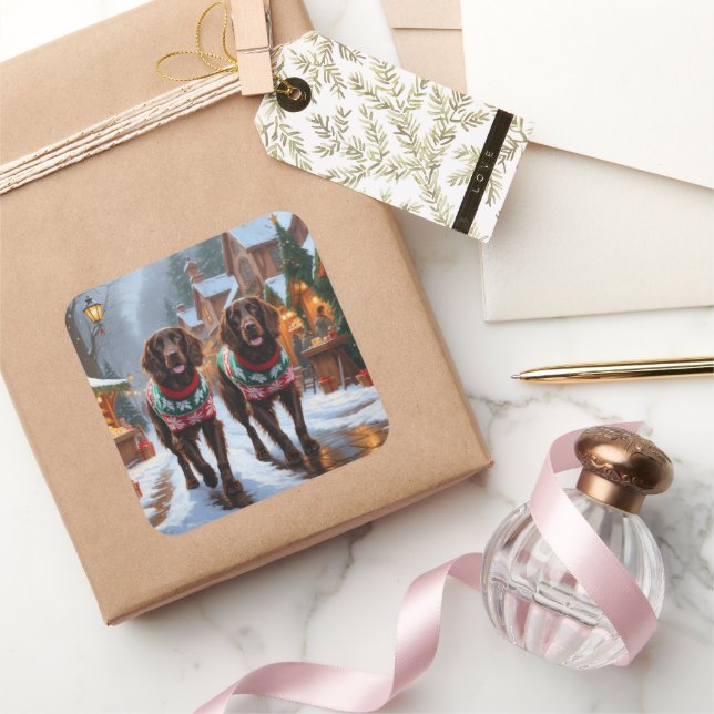 Pegatina Cuadrada English Setter Dogs Christmas Snow Holiday (Regalar)