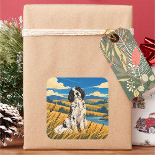 Pegatina Cuadrada English Setter  SAVOR THE JOURNEY Impresión de Art