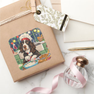 Pegatina Cuadrada English Springer Spaniel Hornear en días festivos: