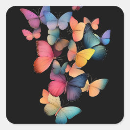 Pegatina Cuadrada Enjambre de mariposas - Arcoiris colorido sobre ne