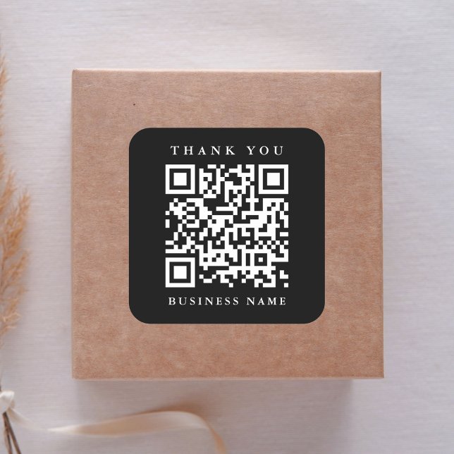Pegatina Cuadrada Enlace al sitio web del código QR Gracias Negra pr (Subido por el creador)