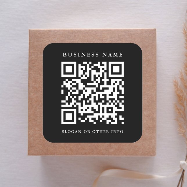 Pegatina Cuadrada Enlace de código QR Nombre de negocio minimalista  (Subido por el creador)