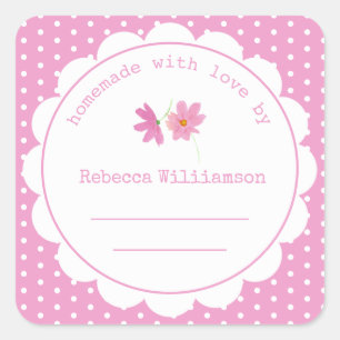 Pegatina Cuadrada Enlatado de Mermelada Personalizada Punto Polka