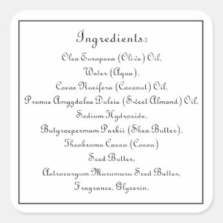 Pegatina Cuadrada Enmarcado de producto de lista de ingredientes par