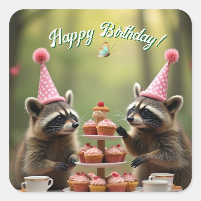 Pegatina Cuadrada ¡Enmascarado y feliz cumpleaños! (Anverso)