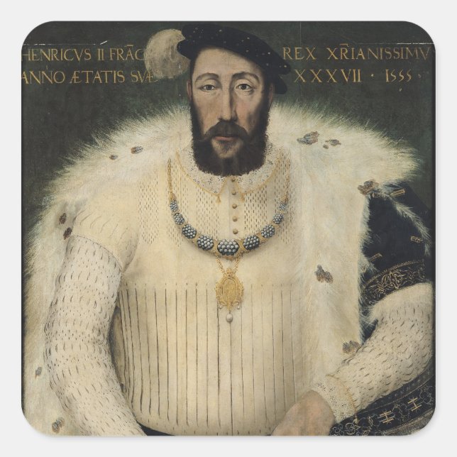 Pegatina Cuadrada Enrique II , Rey de Francia, 1555 (Anverso)