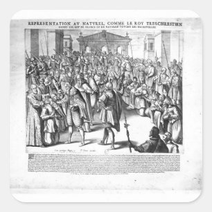 Pegatina Cuadrada Enrique IV que cura a las víctimas de scrofula