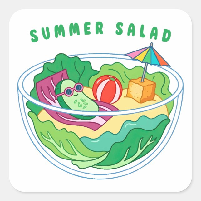 Pegatina Cuadrada Ensalada de Verano (Anverso)