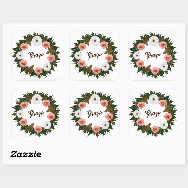 Pegatina Cuadrada Ensayo de bodas de reposapiés elegante (Hoja)