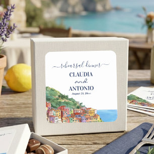 Pegatina Cuadrada Ensayo de Cena de Bodas en la Riviera Italiana
