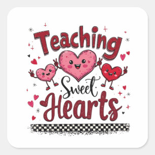 Pegatina Cuadrada Enseñando corazones dulces es gracioso el profesor