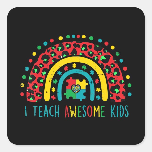 Pegatina Cuadrada Enseño a niños increíbles camisa autismo rompecabe (Anverso)