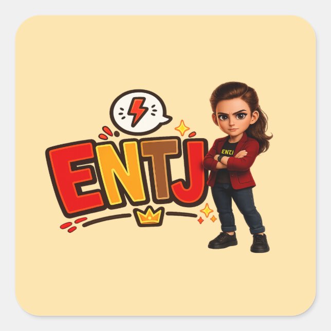 Pegatina Cuadrada ENTJ — A Conquistadora Visionária (Anverso)