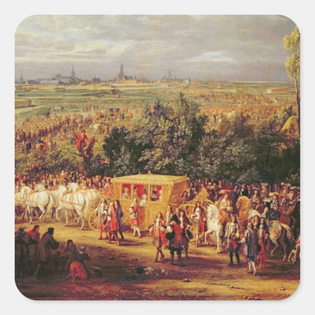 Pegatina Cuadrada Entrada de Luis XIV y Marie-Therese de (Anverso)