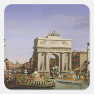 Pegatina Cuadrada Entrada de Napoleon I en Venecia, 1807