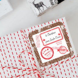 Pegatina Cuadrada Entrega de correo de navidades del Polo Norte desd