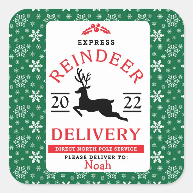 Pegatina Cuadrada Entrega de renos Express Regalo personalizado (Anverso)