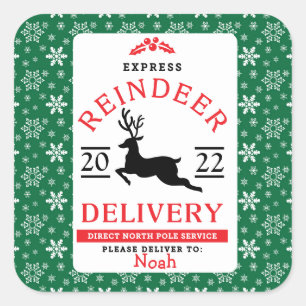 Pegatina Cuadrada Entrega de renos Express Regalo personalizado