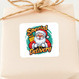 Pegatina Cuadrada Entrega especial de Cute Santa Claus
