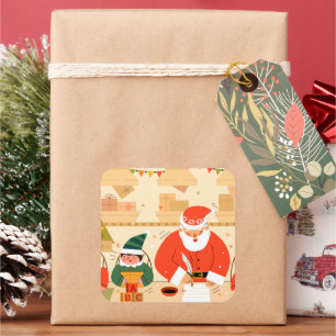 Pegatina Cuadrada Entrega especial de navidades Santa