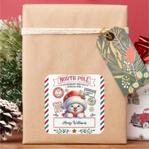 Pegatina Cuadrada Entrega especial de Navidades Snowman de Sant