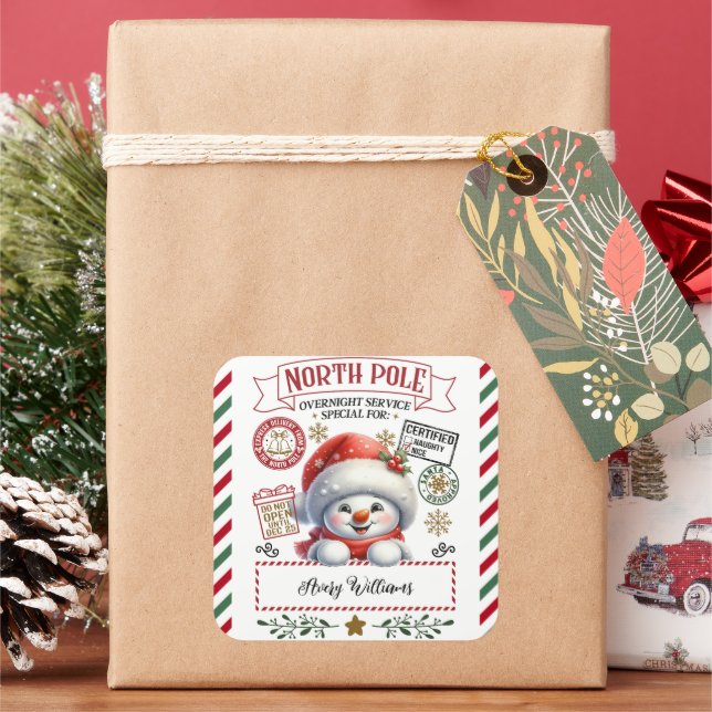 Pegatina Cuadrada Entrega especial de Navidades Snowman de Sant (Vacaciones)