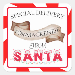 Pegatina Cuadrada Entrega Especial De Santa Nombre Personalizado Nav