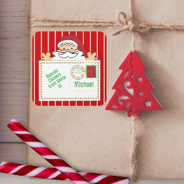 Pegatina Cuadrada Entrega especial de Santa Personalizado para niños