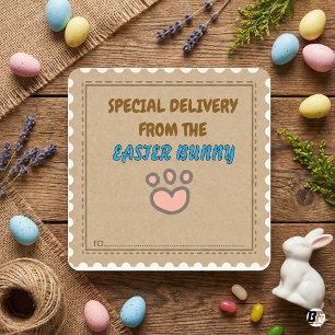 Pegatina Cuadrada Entrega Especial del Conejito de Pascua Kraft Rega