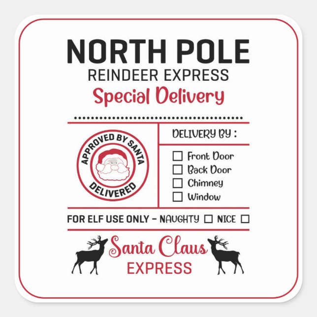 Pegatina Cuadrada Entrega Especial del Polo Norte (Anverso)