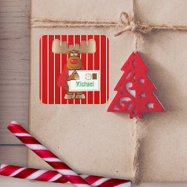 Pegatina Cuadrada Entrega especial Reindeo Rudolph Polo Norte Rojo