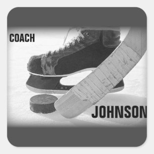 Pegatina Cuadrada Entrenador de hockey sobre hielo gracias