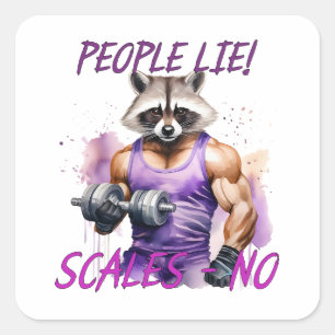 Pegatina Cuadrada Entrenador de Racoon, atleta, campanas