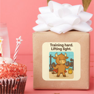 Pegatina Cuadrada Entrenamiento duro, luz de elevación - Gracioso Gi