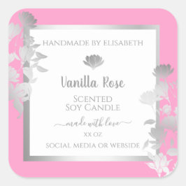 Pegatina Cuadrada Envasado de producto blanco rosado Etiquetas de pl