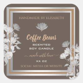 Pegatina Cuadrada Envasado de productos de color marrón floral