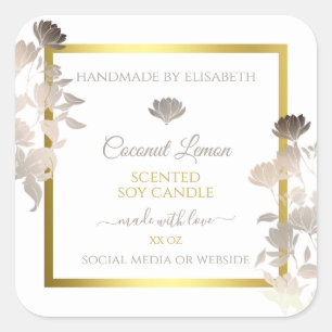 Pegatina Cuadrada Envasado de productos florales blancos Etiquetas m