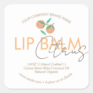 Pegatina Cuadrada Envase comercial de bálsamo labial de cítrico nara