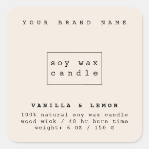 Pegatina Cuadrada Envase de velas de cosméticos beige moderno 