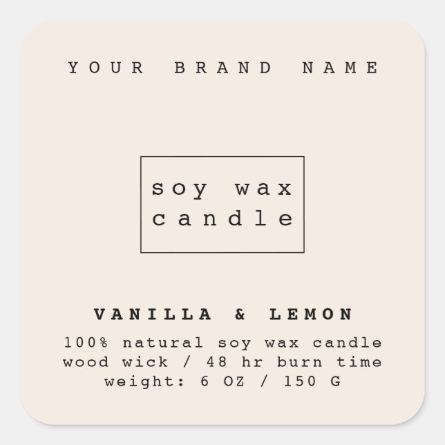 Pegatina Cuadrada Envase de velas de cosméticos beige moderno  (Anverso)