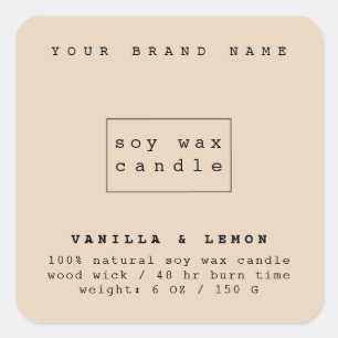 Pegatina Cuadrada Envase de velas de cosméticos de color beige areno