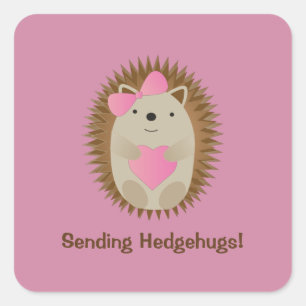 Pegatina Cuadrada Enviando a Hedgehugs Cute Personalizado Chica Hedg